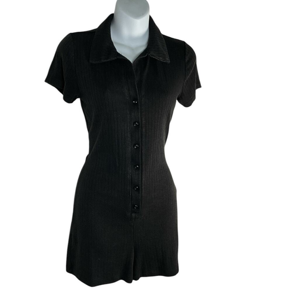 Wild Fable Black Acid Wash Short Sleeve Collared Romper Size Small Casual Wear